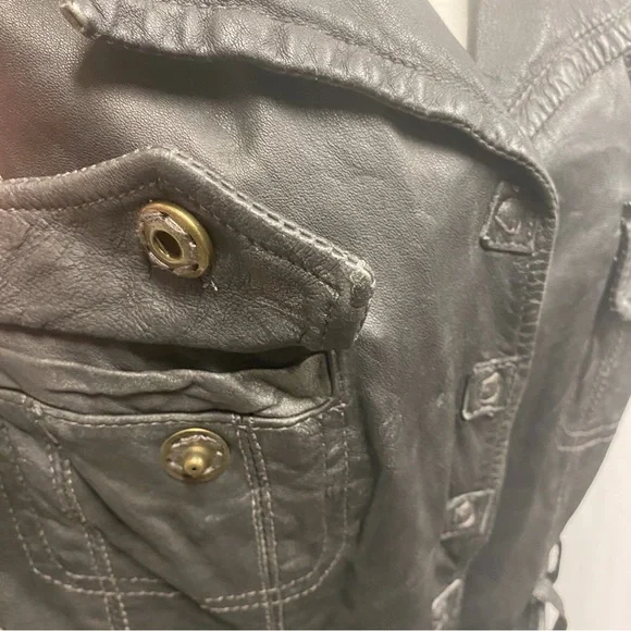 Dick & Jayne Charcoal Gray/Black Genuine Leather Belted Trench Coat - Picture 5 of 11